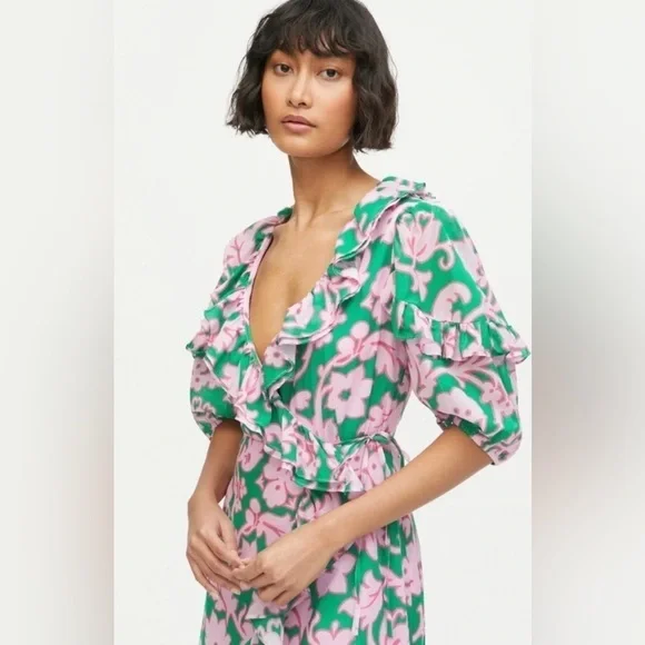 Rhode Lydia midi wrap dress in green pink floral NWT Rhode Lydia midi wrap dress in green pink floral NWT